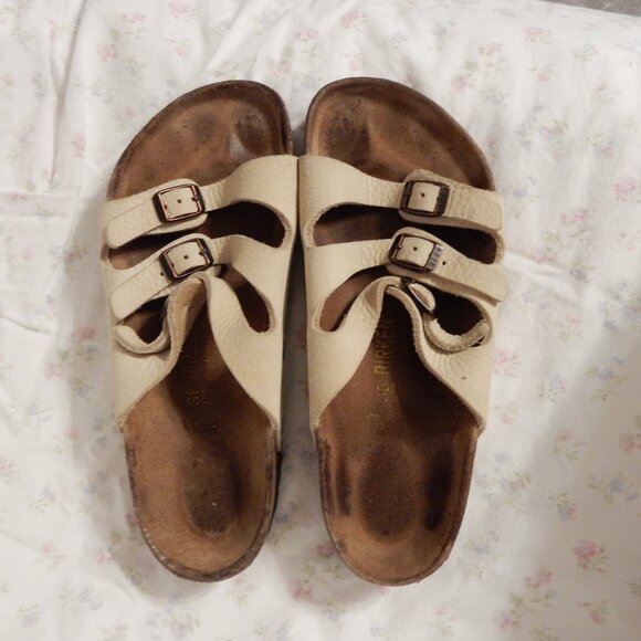 Birkenstock Florida 38 cream pebbled soft leather 7 7.5 8 women's vintage VGC - Picture 9 of 11